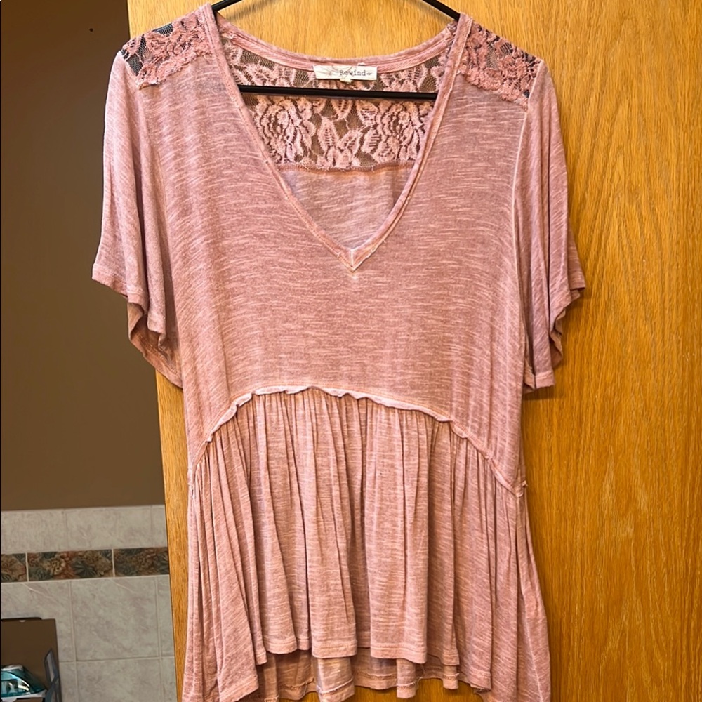 Rewind Mauve Lace Accent Blouse